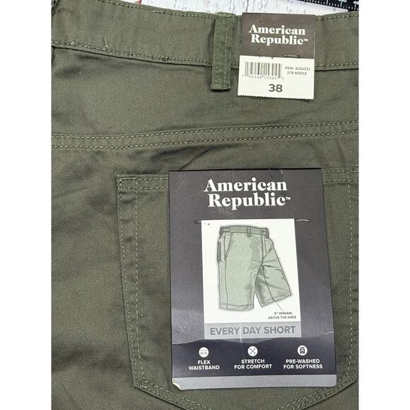 American Republic Shorts Mens Size 38 9” Inseam Green Chino Everyday Short NWT - Picture 3 of 6